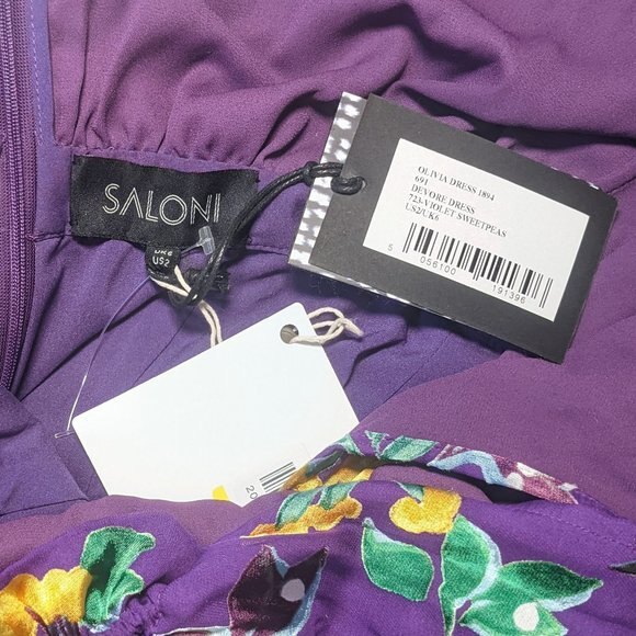 NWT Saloni Olivia Silk Chiffon Violet Dress - Picture 15 of 16
